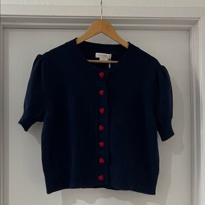 Cocobleu Navy Blue Cardigan with Red Heart Buttons